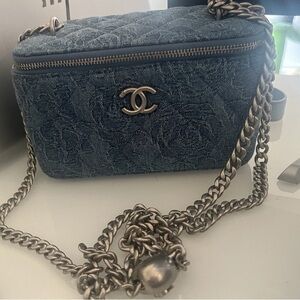 CHANEL Denim Blue Floral Crossbody Bag